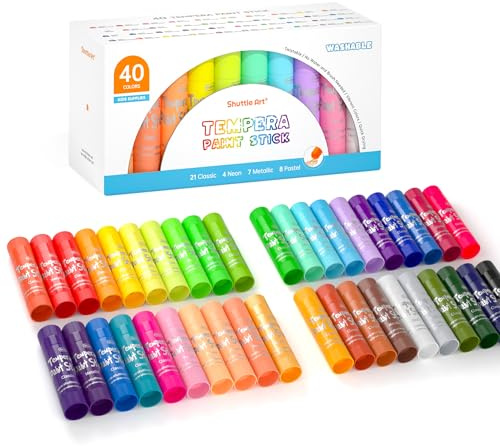 Shuttle Art Tempera - Bastoncini di vernice per bambini, 40 colori, ad asciugatura rapida, funziona alla grande su carta, legno, vetro, ceramica, tela