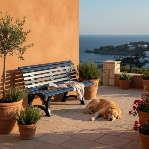 PROREGAL Gartenbank Jamaika | 3-Sitzer | Blau | HxBxT 80x150x64cm | Witterungs- & UV-beständiger Kunststoff | Parkbank Sitzbank Außenbereich Garten Balkon Terrasse