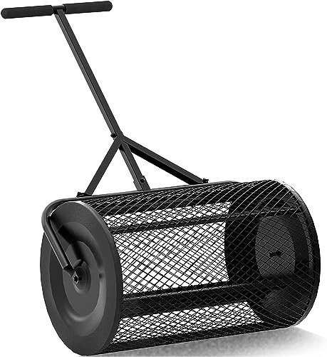 ALSUP 24 -Zoll -Kompostverteiler Torf Moos -Spreizer ， T -förmiger Griff zum Pflanzen von Aussaat haltbar, leichtem Metallgitterverteiler,Black-40x60cm