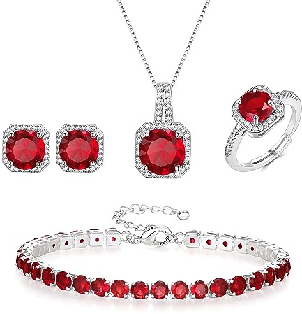 EVER FAITH Hochzeit Quadrat Cubic Zirkonia Schmuck Sets für Braut Brautjungfer, Glamour Anhänger Halskette Ohrringe Tennis Armband Offene Ring für Damen Klar Silber-Ton