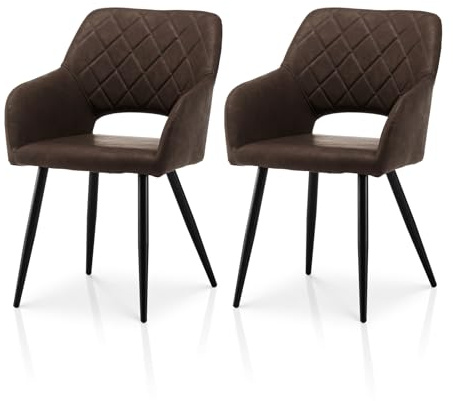 TUKAILAI Esszimmerstühle 2er Set aus Kunstleder, Küchenstuhl Polsterstuhl mit Offener Rückenlehne,Armlehnen,Gepolstertem Sitz, Metallbeinen, Stühle für Wohnzimmer,Esszimmer,Küche