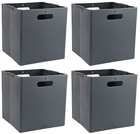 Yesdate Set of 4 Plastic Collapsible Cube Organizer, Plastic Storage Cube, Grey