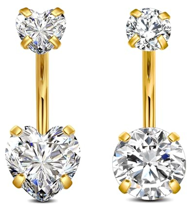 FECTAS Piercing Nombril 14G 10mm Acier Chirurgical CZ Coeur Papillon Diamant Piercing Nombril Piercing Bijoux pour Femmes Hommes Or