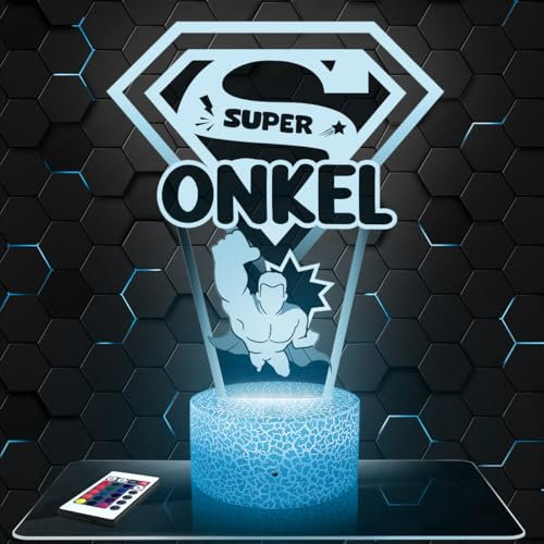 Lampephoto.fr - Superonkel-Geschenk 3D Lampe, Touch Nachlicht, bester Onkel, Superonkel, Onkel-Geschenk, Weihnachts Geschenkidee, GeburtstagsGeschenk, Trophäe bester Onkel, 3D Led Illusion