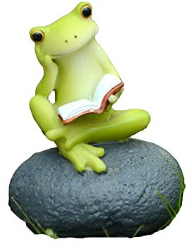 Gemmia Figurine Miniature de Grenouille Amateur de Livres – Grenouille pensante sur Le Rocher