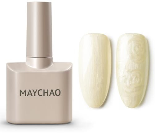 MAYCHAO 15ML Pearl Gel Nail Polish, Yellow Pearlescent Shell Shimmer Mermaid Maize Gel Polish Swirl Thread Effect Soak Off UV LED Lamp Curing Gel for Nail Art Manicure Salon DIY at Home, 0.5 OZ
