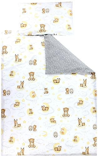 TupTam Kinder Bettwäsche Gemustert 2-Teilig Wendebettwäsche, Farbe: Tiere/Sterne/Grau, Größe: 120x90 cm