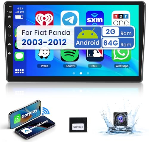 【2+64G】9'' Autoradio 2 Din Per Fiat Panda 2003-2012 Con Carplay Android Auto senza fili Mirror link,Android 13 Auto Radio Con Schermo HiFi Bluetooth RDS/FM+AHD Back up Camera+CANBUS