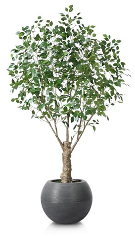 CROSOFMI Künstliche Pflanzen Groß 210 cm Fake Ficus Tropische Plastik Pflanze im Topf Kunststoff Kunstpflanzen wie Echt für Balkon Wohnzimmer Outdoor Deko