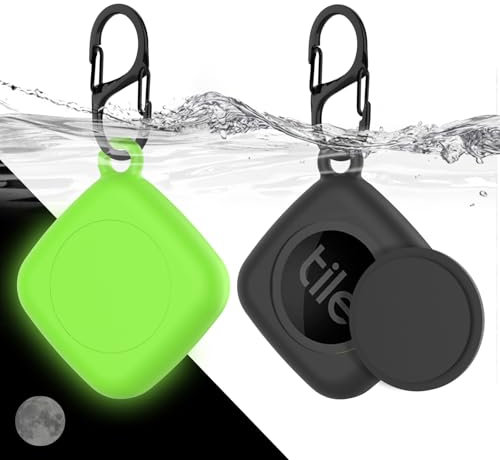 Pack of 2 Holder for Tile Mate (2022), MOWYEOK Silicone GPS Tracker, Hidden Waterproof Holder, with Key Ring, Suitable for Keys, Wallet, Luggage (Black + Green)