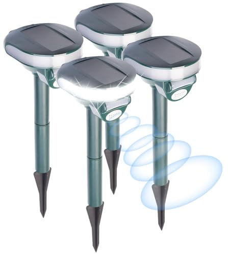 Exbuster Marder-Schrecke: 4er-Set Ultraschall-Solar-Tierschreck mit Bewegungssensor & LED-Licht (Tierschreck mit Bewegungserkennung, Profi-Ultraschall-Tiervertreiber, Maus)