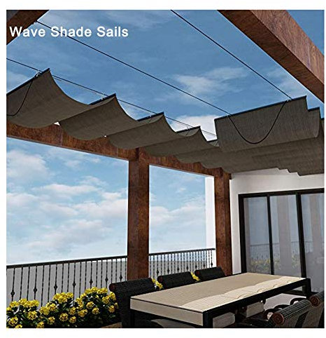 Wave Shade - Estor enrollable retráctil para pérgola, color marrón, 1,1 x 6 m, kit de montaje incluido