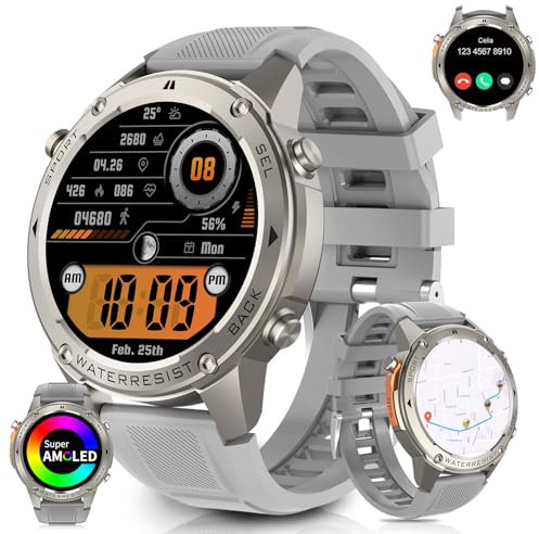 AIEK Reloj Inteligente AIEK con GPS, Smartwatch de natación, contestar/Hacer Llamadas, Resistente al Agua 5ATM Fitness Tracker frecuencia cardíaca 1.43'' Pantalla AMOLED