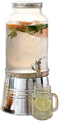Gardeneea Drinks Dispenser for Parties Juice Dispenser Glass Mason Jar Beverage Drink Dispenser with Ice Bucket Stand 6L for Water Sangria Beer