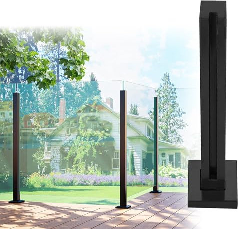 Geländerpfosten aus mattschwarzem Glas für Veranda, Deck, Balkon, Innen- und Außenbereich, Treppengeländersystem, Edelstahl-Baluster, Trennwand, schwarzer Endpfosten, 120 cm, modernes Design und