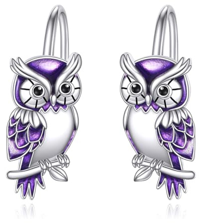 Eulen Ohrringe für Damen 925 Sterling Silber Eulen Leverback Ohrringe, Eulen Ohrhänger Eulen Schmuck Weihnachts Geschenke für Teenager (Eulen Ohrringe)