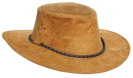 Australischer Outdoor Reise Koffer Hut aus Känguruleder in braun und Rust, Sonnenschutz für Damen und Herren Farbe Rust, Größe XXL I 62-63 cm