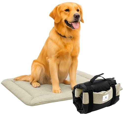 Wanderpfote Hundedecke für Unterwegs, 110 x 80cm – Waschbar, Orthopädisch, Wasserdicht – Hochwertiges Design – Hundedecke Outdoor, Hundematte Auto (Braun, Größe XL)