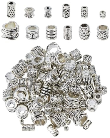 SUPERFINDINGS 120 STK 12 Stile Legierung Perlen Antik Silber Abstandsperlen Paracord Perlen Europäische Perlen Metall Großlochperlen Tibetische Stil Perlen Lose Perlen Für Armband Pracord Herstellung