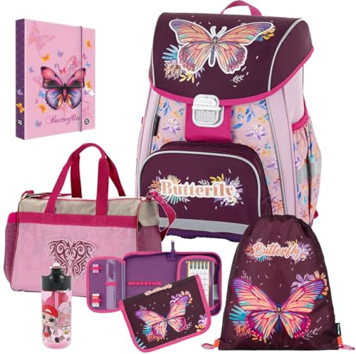 Generisch Butterfly - Schmetterling - Oxy Bag Premium Schulranzen-Set - Heftbox A4 Gratis (6 teilig mit Sporttasche)