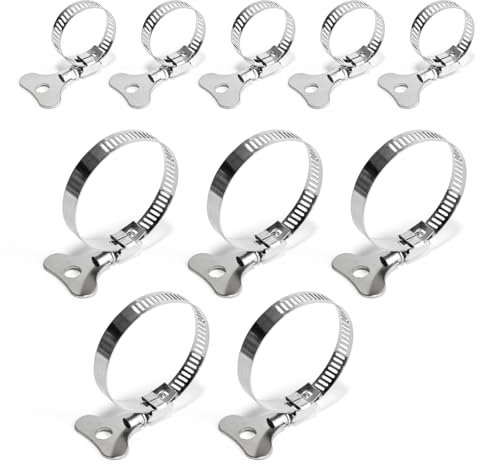 PEAPIN 10 Pcs Stainless Steel Hose Clips Set, Adjustable 16-25mm & 21-44mm, Silver