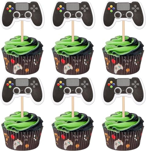 40 Stück Videospiel Tortendeko Gamepad Kuchen Deko Spielkonsolen Cupcake Toppers für Gaming Thema Kinder Jungen Mädchen Geburtstag Party Kuchen Dekoration Schwarz