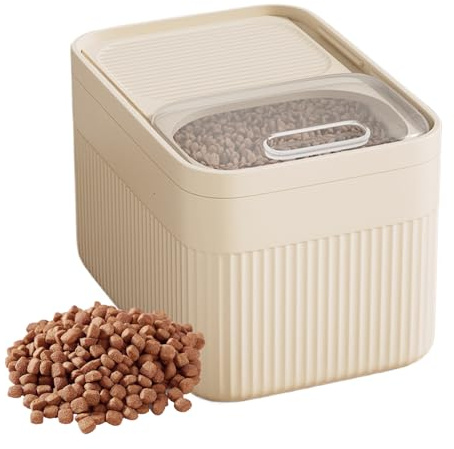 Aufbewahrungsbehälter für Hundefutter, Leckerli-Box, versiegelter Getreidehalter, eingebauter Messbecher, Geruchskontrolle, weiß, mittlere Kapazität, hervorragend zum Füttern von Hunden und Katzen zu