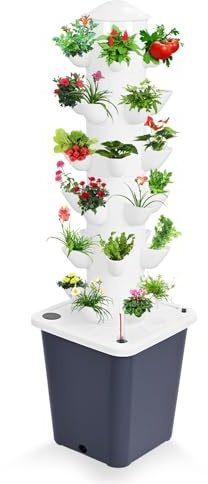 Chiusuet Sistema di coltivazione idroponica, kit di 30 piante da giardino verticale per interni, torre di coltivazione idroponica con serbatoio da 10 litri e livello dell'acqua visivo, kit di