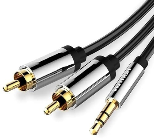 Watio Wave Câble audio - Câble stéréo jack 3,5 mm vers 2 x RCA, 10 m de long, couleur noire, haute qualité de transmission du son. *