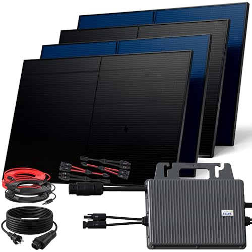 SUNNIVA® 2000W Balkonkraftwerk BIFAZIAL FULLBLACK komplett Steckdose TSUN 800W Wechselrichter, PV Solaranlage, 4x 500W Glas Solarmodule, inkl. 5m Kabel, Bluetooth WIFI, Komplettset