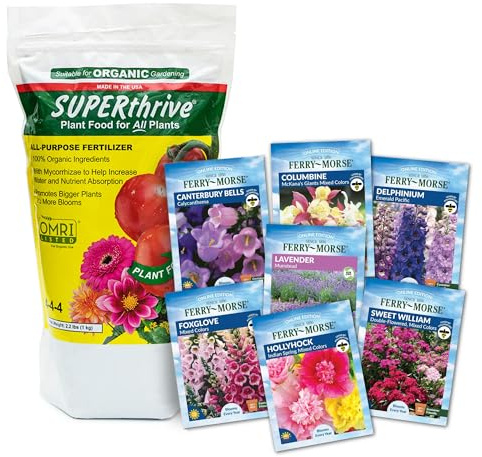 SUPERthrive Organic 4-4-4 All-Purpose Fertilizer, Solid Granular and Ferry-Morse English Cottage Perennial Garden Seed Variety Pack