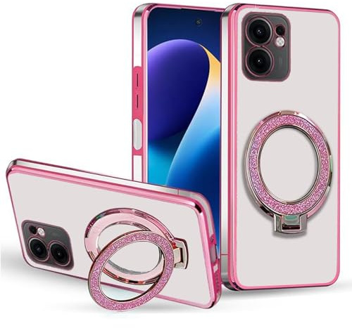 BEENTRYS Magnética Transparente Funda para Moto G22 Funda,Galvanoplastia Soporte Protección de Cámara Ultrafina Silicona TPU Suave Delgada Antigolpes Carcasa-Rosa