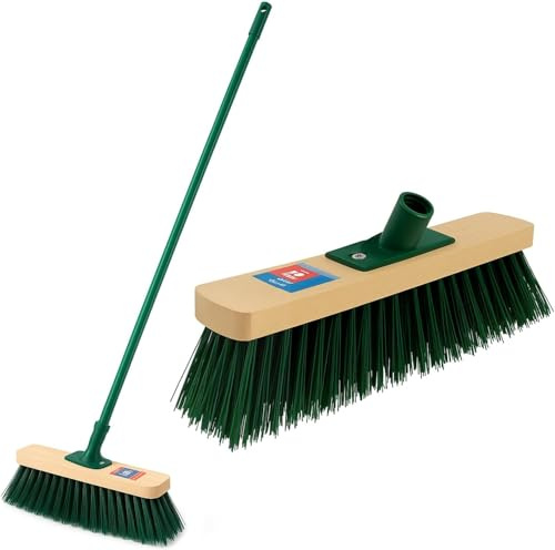 BH | 12 Outdoor Garden Broom | 1.2m Metal Handle | Green | Sweeping Brush | Stiff PVC Bristle Wooden Head | Heavy Duty | Cleaning Gardens, Yards, Street Home, Garage and Driveway - by BEST HOUSE