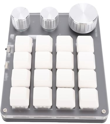 PUSOKEI Mechanische Programmierbare Gaming Tastatur, Einhand Makro Tastatur mit 16 Anpassbaren Tasten und 3 Knöpfen, Roter Schalter, BT/2,4G/kabelgebundenes Anpassbares Tastenfeld für PC (White)