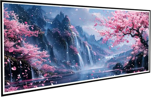 Diamond Painting Cascada Pintura Diamante Adultos, 5D Dibujos con Diamantes flores cerezo Cuadros Diamantes, 100x200cm Diamond Art Bordado Punto de Cruz Puzzle Manualidades, Decoración Pared J2-107