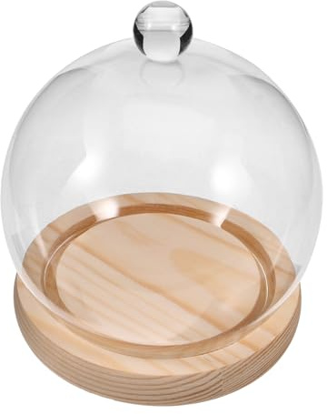 Alipis Glasglocke mit Holzsockel Transparente Glashaube für Ewige Blumen Langlebige Glasvitrine Dekorative Dekoration Rustikale Vintage glaskuppel für Zuhause