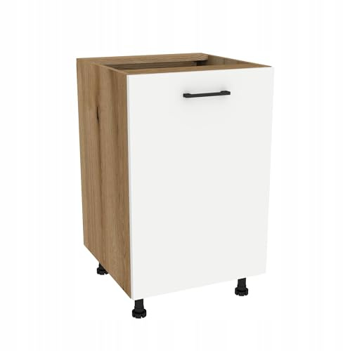Laclar Küchenunterschrank Capri 50x48,5x82 cm - Küchenschrank mit Soft-Close - Einlegeboden & Griff - moderner Unterschrank Küche - Eiche Evoke, Front Weiß matt
