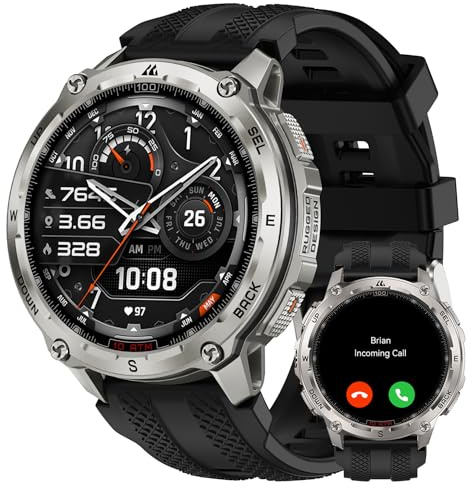KOSPET Tank T4 Reloj Inteligente Hombre, Smartwatch Militar de Acero Inoxidable con GPS, Mapa Offline y Llamadas Bluetooth, 10 ATM (45m), Monitor de Salud 24/7 Batería de 50 Días 1.43 Android & iOS