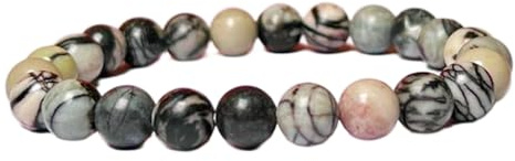 LKBEADS Piedra preciosa de pinolita natural de 8 mm | Forma redonda, corte liso | 18 cm | Gema multicolor | Pulsera elástica energética | Pulsera curativa | Joyería artesanal | LSB_01433
