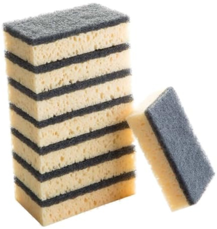 GALPADA 8 PCS Dual-Sided Kitchen Sponge Scourer Pads Non-Scratch Cleaning Dish Washing Sponges for Kitchen Bathroom Multi-Purpose Use Black