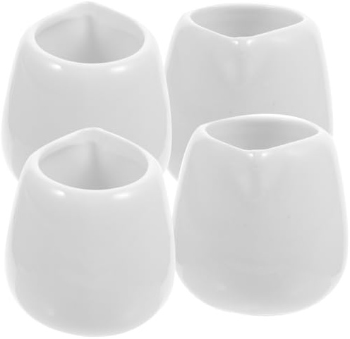 BESPORTBLE Set di 4 mini ciotole in ceramica con beccuccio, senza gocciolamento, in porcellana bianca, per caffè, tè, condimenti, salsa per tavolo da tavolo