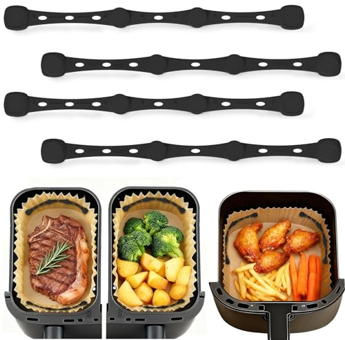 HA BIN Aimants Silicone Extra Longs pour Papier Cuisson Airfryer – Fixation Magnétique, Hitzebeständigkeit, Accessoire pour Grandes Friteuses à Air (noir, 4)