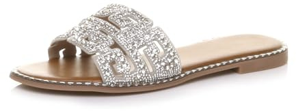 AJVANI Womens ladies flat diamante sparkly slides sandals flip flops size 6 39