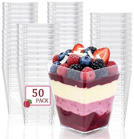 LYSHOOCE Harte Dessertgläser, 50 Stück 5oz/160ml Dessertbecher | Quadratische Dessertbecher Für Mousse, Tiramisu, Nachtisch, Pudding, Stabil Und Mehrweg