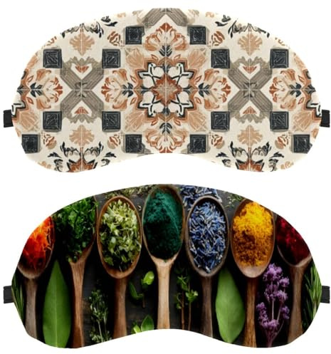 Colourful Various Herbs Spoons 2 - Piece Light-Blocking Soft Breathable Eye Masks with Eye Patches and Sleep Masks