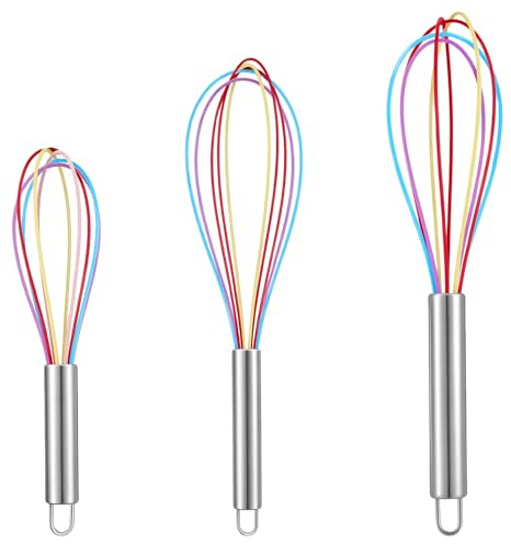 Classicseali 3 Stück Ballonschneebesen, Silicone Whisk, Schneebesen Silikon mit Edelstahlgriff, Hitzebeständig, Schneebesen Klein für Mischen, Eiern, Aufschäumen(20.5/25.5/30cm)