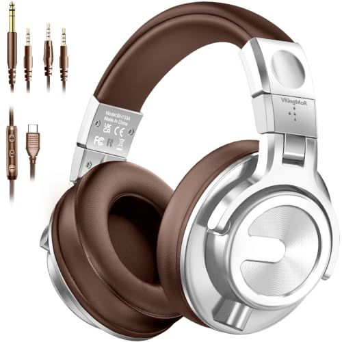 VkingMoR Cuffie over-ear USB C cablate, monitor da studio e mixing, cuffie professionali per DJ, con jack da 6,35 mm/3,5 mm/tipo C, per DJ, podcast, chitarra, AMP, pianoforte, tastiera, registrazione