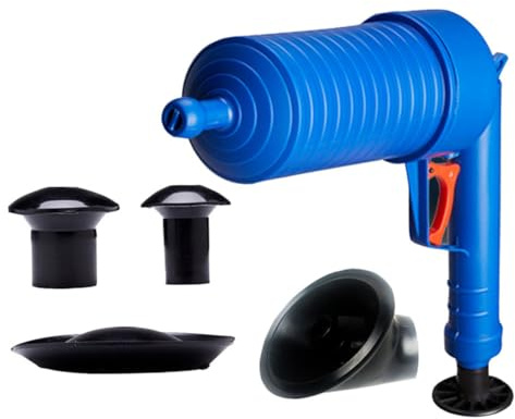HOMOCONO Stantuffo Manuale ad Alta Pressione per Pulizia Scarichi Bagno e Cucina 4 Ventose di Diverse Dimensioni, Valvola di Sicurezza Unica e Doppia Protezione in Abs e Gomma Blu