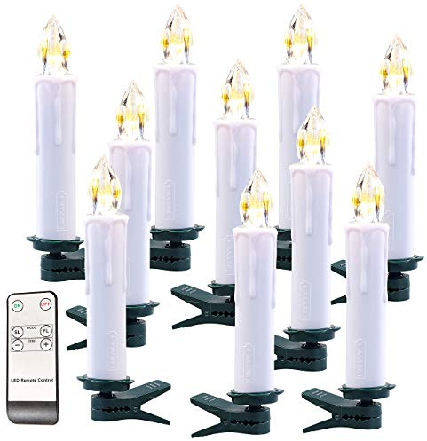 Lunartec Weinachtsbaumbeleuchtung: FUNK-Weihnachtsbaum-LED-Kerzen mit Fernbedienung, 10er-Set, weiß (Funkkerzen für Christbaum, Funkkerzen für Weihnachtsbaum, RC)