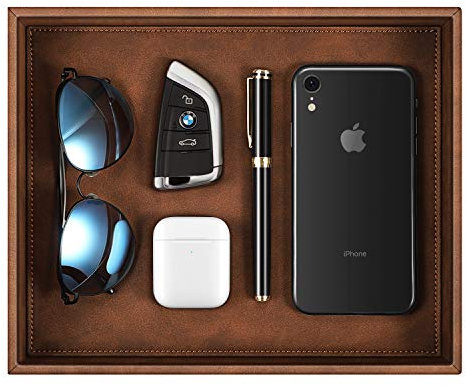 SITHON Taschenleerer, Kunstleder Tablett Organizer Ablage Aufbewahrungsbox klassisch Ablageschale Valet Tray für Handy Schmuck Schlüssel Kleingeld Geldbörse Uhren Brillen Büroausstattung (Braun)